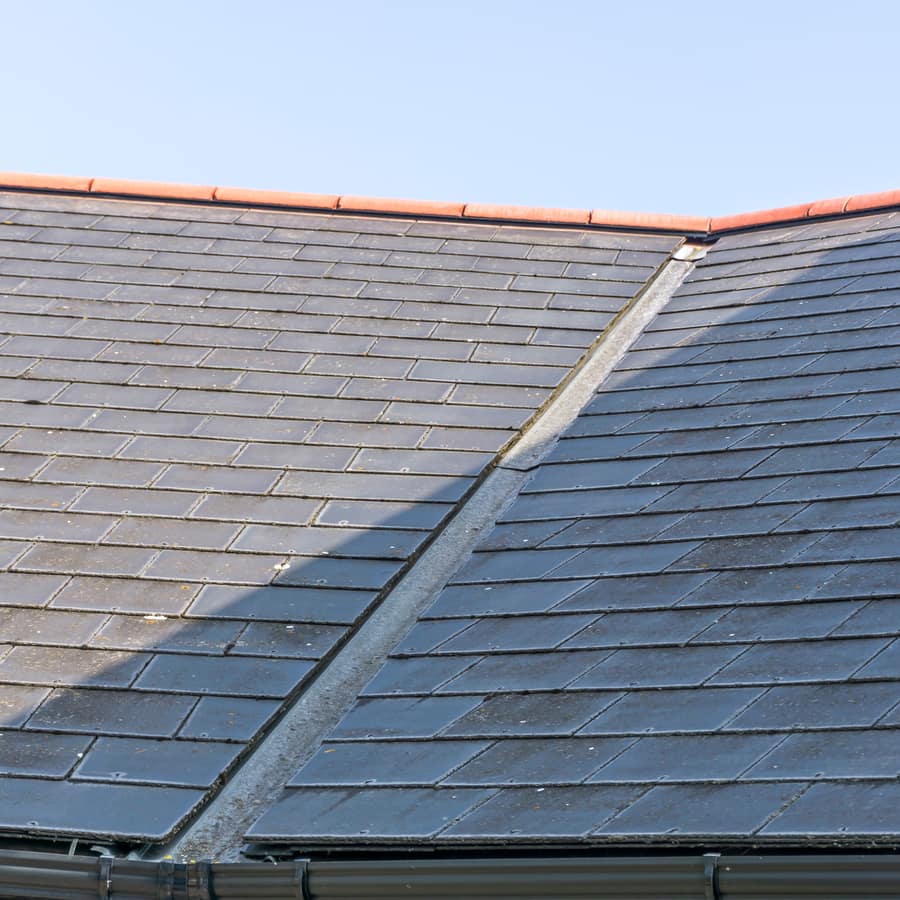 Completed tiled roof with dry ridge system